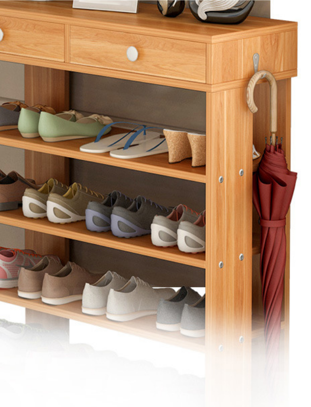 簡単な様式の多くの棚が付いている木製の穀物の削片板の靴のキャビネットはのための選びます